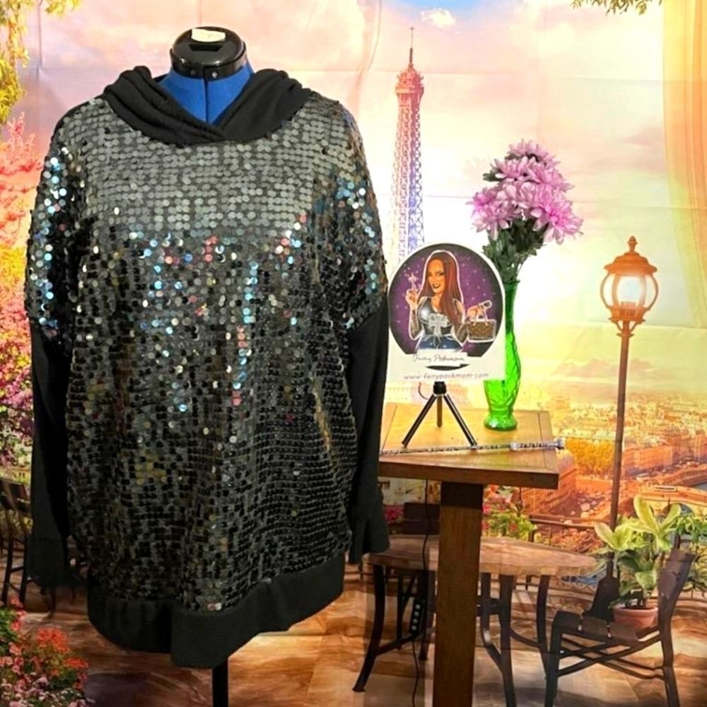 Plus Size Sequin Top with Hoodie NWT